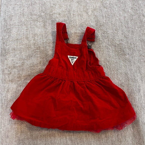 Osh Kosh B’Gosh Red Corduroy Dress with Flower Accent 12 Months - Picture 3 of 4